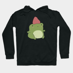 Cute Frog Rocking a Strawberry Hat in a Kawaii Cottagecore Vibe Hoodie